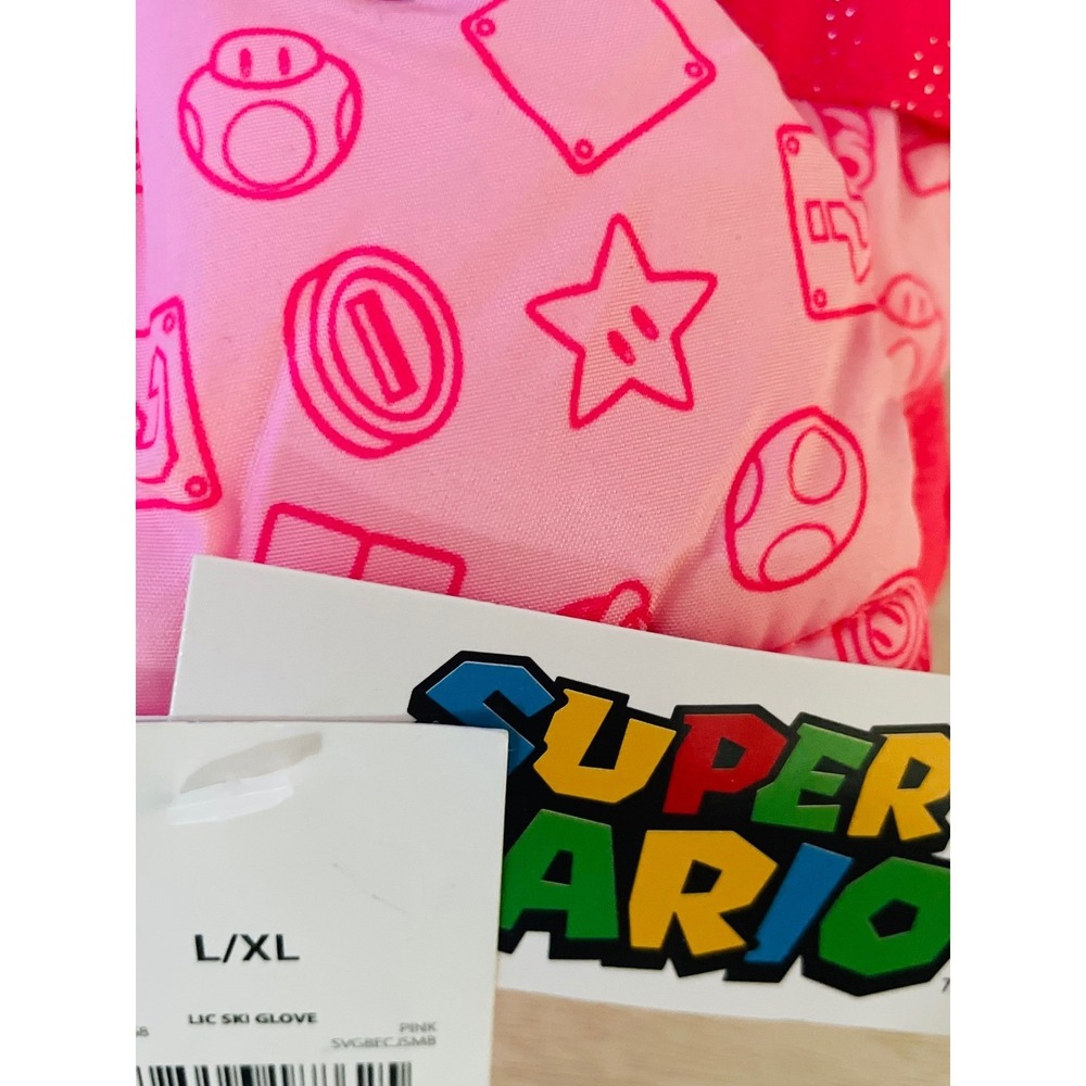 Nintendo Princess Peach Super Mario Kids Pink Ski Gloves 3M Thinsulate L/XL NWT - Picture 2 of 7